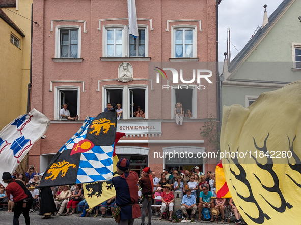 Over 2,000 participants recreate the medieval wedding of Hedwig Jagiellon and George of Bavaria. On July 16, 2023, in Landshut, Bavaria, Ger...