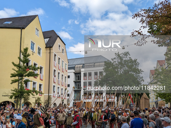 Over 2,000 participants recreate the medieval wedding of Hedwig Jagiellon and George of Bavaria. On July 16, 2023, in Landshut, Bavaria, Ger...