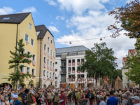 Over 2,000 participants recreate the medieval wedding of Hedwig Jagiellon and George of Bavaria. On July 16, 2023, in Landshut, Bavaria, Ger...