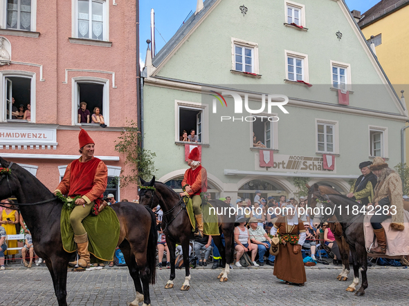 Over 2,000 participants recreate the medieval wedding of Hedwig Jagiellon and George of Bavaria. On July 16, 2023, in Landshut, Bavaria, Ger...