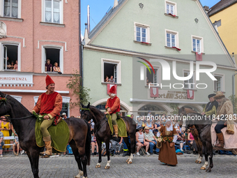 Over 2,000 participants recreate the medieval wedding of Hedwig Jagiellon and George of Bavaria. On July 16, 2023, in Landshut, Bavaria, Ger...