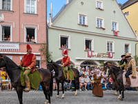 Over 2,000 participants recreate the medieval wedding of Hedwig Jagiellon and George of Bavaria. On July 16, 2023, in Landshut, Bavaria, Ger...