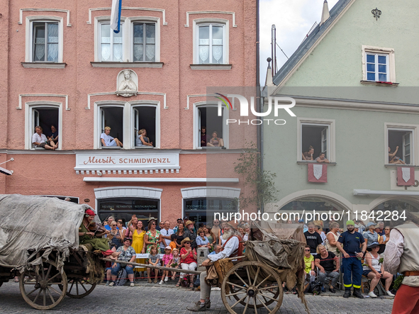 Over 2,000 participants recreate the medieval wedding of Hedwig Jagiellon and George of Bavaria. On July 16, 2023, in Landshut, Bavaria, Ger...