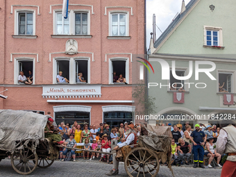 Over 2,000 participants recreate the medieval wedding of Hedwig Jagiellon and George of Bavaria. On July 16, 2023, in Landshut, Bavaria, Ger...