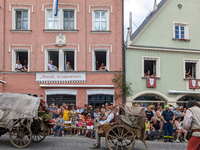 Over 2,000 participants recreate the medieval wedding of Hedwig Jagiellon and George of Bavaria. On July 16, 2023, in Landshut, Bavaria, Ger...