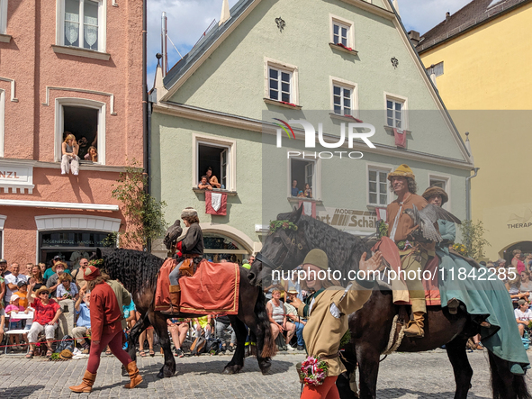 Over 2,000 participants recreate the medieval wedding of Hedwig Jagiellon and George of Bavaria. On July 16, 2023, in Landshut, Bavaria, Ger...