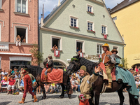 Over 2,000 participants recreate the medieval wedding of Hedwig Jagiellon and George of Bavaria. On July 16, 2023, in Landshut, Bavaria, Ger...