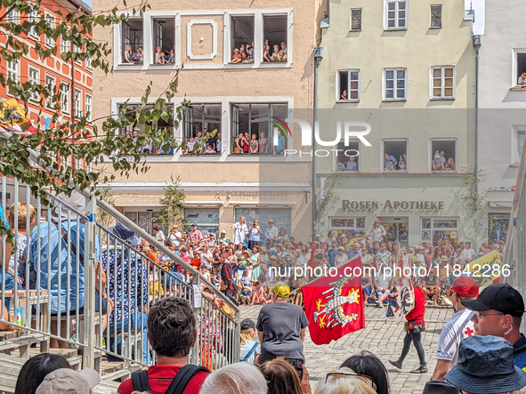 Over 2,000 participants recreate the medieval wedding of Hedwig Jagiellon and George of Bavaria. On July 16, 2023, in Landshut, Bavaria, Ger...