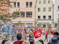 Over 2,000 participants recreate the medieval wedding of Hedwig Jagiellon and George of Bavaria. On July 16, 2023, in Landshut, Bavaria, Ger...