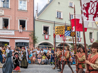 Over 2,000 participants recreate the medieval wedding of Hedwig Jagiellon and George of Bavaria. On July 16, 2023, in Landshut, Bavaria, Ger...