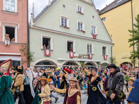 Over 2,000 participants recreate the medieval wedding of Hedwig Jagiellon and George of Bavaria. On July 16, 2023, in Landshut, Bavaria, Ger...