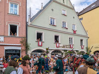 Over 2,000 participants recreate the medieval wedding of Hedwig Jagiellon and George of Bavaria. On July 16, 2023, in Landshut, Bavaria, Ger...