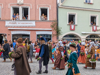 Over 2,000 participants recreate the medieval wedding of Hedwig Jagiellon and George of Bavaria. On July 16, 2023, in Landshut, Bavaria, Ger...