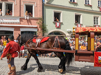 Over 2,000 participants recreate the medieval wedding of Hedwig Jagiellon and George of Bavaria. On July 16, 2023, in Landshut, Bavaria, Ger...