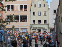 Over 2,000 participants recreate the medieval wedding of Hedwig Jagiellon and George of Bavaria. On July 16, 2023, in Landshut, Bavaria, Ger...