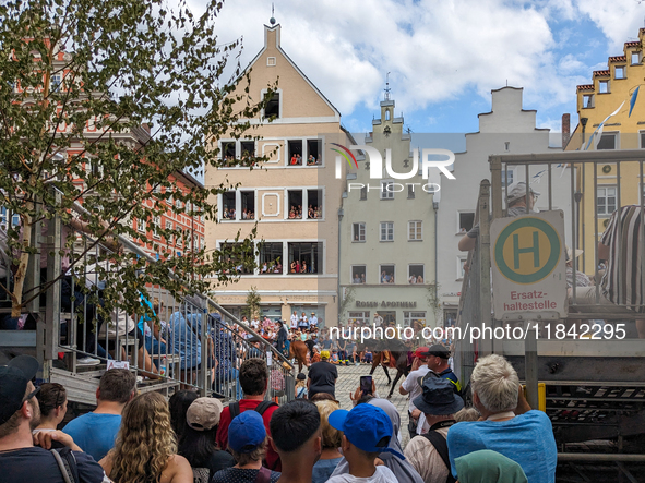 Over 2,000 participants recreate the medieval wedding of Hedwig Jagiellon and George of Bavaria. On July 16, 2023, in Landshut, Bavaria, Ger...