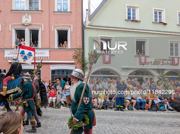 Over 2,000 participants recreate the medieval wedding of Hedwig Jagiellon and George of Bavaria. On July 16, 2023, in Landshut, Bavaria, Ger...