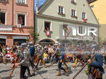 Over 2,000 participants recreate the medieval wedding of Hedwig Jagiellon and George of Bavaria. On July 16, 2023, in Landshut, Bavaria, Ger...