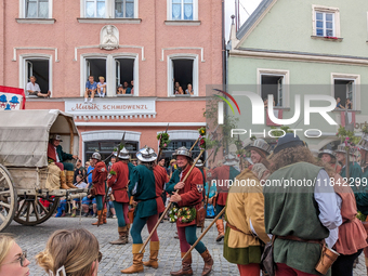 Over 2,000 participants recreate the medieval wedding of Hedwig Jagiellon and George of Bavaria. On July 16, 2023, in Landshut, Bavaria, Ger...