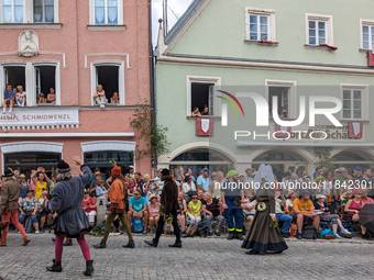 Over 2,000 participants recreate the medieval wedding of Hedwig Jagiellon and George of Bavaria. On July 16, 2023, in Landshut, Bavaria, Ger...