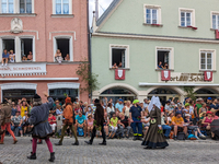 Over 2,000 participants recreate the medieval wedding of Hedwig Jagiellon and George of Bavaria. On July 16, 2023, in Landshut, Bavaria, Ger...