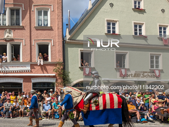 Over 2,000 participants recreate the medieval wedding of Hedwig Jagiellon and George of Bavaria. On July 16, 2023, in Landshut, Bavaria, Ger...