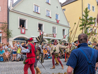 Over 2,000 participants recreate the medieval wedding of Hedwig Jagiellon and George of Bavaria. On July 16, 2023, in Landshut, Bavaria, Ger...