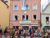 Over 2,000 participants recreate the medieval wedding of Hedwig Jagiellon and George of Bavaria. On July 16, 2023, in Landshut, Bavaria, Ger...