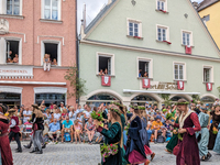 Over 2,000 participants recreate the medieval wedding of Hedwig Jagiellon and George of Bavaria. On July 16, 2023, in Landshut, Bavaria, Ger...