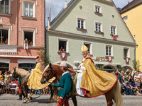 Over 2,000 participants recreate the medieval wedding of Hedwig Jagiellon and George of Bavaria. On July 16, 2023, in Landshut, Bavaria, Ger...