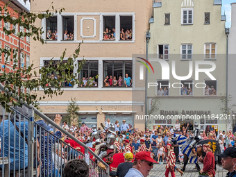 Over 2,000 participants recreate the medieval wedding of Hedwig Jagiellon and George of Bavaria. On July 16, 2023, in Landshut, Bavaria, Ger...