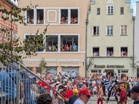 Over 2,000 participants recreate the medieval wedding of Hedwig Jagiellon and George of Bavaria. On July 16, 2023, in Landshut, Bavaria, Ger...