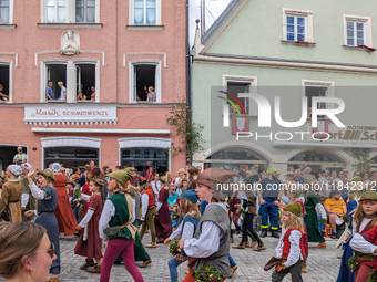 Over 2,000 participants recreate the medieval wedding of Hedwig Jagiellon and George of Bavaria. On July 16, 2023, in Landshut, Bavaria, Ger...