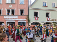 Over 2,000 participants recreate the medieval wedding of Hedwig Jagiellon and George of Bavaria. On July 16, 2023, in Landshut, Bavaria, Ger...