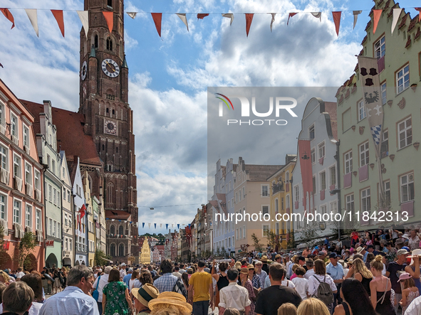 Over 2,000 participants recreate the medieval wedding of Hedwig Jagiellon and George of Bavaria. On July 16, 2023, in Landshut, Bavaria, Ger...