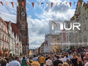 Over 2,000 participants recreate the medieval wedding of Hedwig Jagiellon and George of Bavaria. On July 16, 2023, in Landshut, Bavaria, Ger...