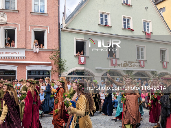 Over 2,000 participants recreate the medieval wedding of Hedwig Jagiellon and George of Bavaria. On July 16, 2023, in Landshut, Bavaria, Ger...