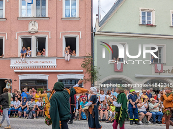 Over 2,000 participants recreate the medieval wedding of Hedwig Jagiellon and George of Bavaria. On July 16, 2023, in Landshut, Bavaria, Ger...