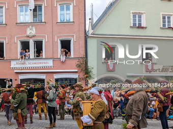 Over 2,000 participants recreate the medieval wedding of Hedwig Jagiellon and George of Bavaria. On July 16, 2023, in Landshut, Bavaria, Ger...