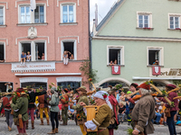 Over 2,000 participants recreate the medieval wedding of Hedwig Jagiellon and George of Bavaria. On July 16, 2023, in Landshut, Bavaria, Ger...