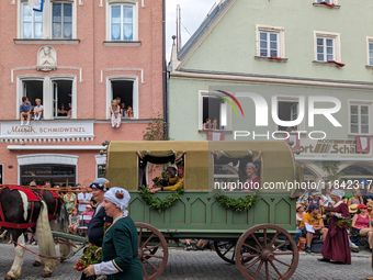 Over 2,000 participants recreate the medieval wedding of Hedwig Jagiellon and George of Bavaria. On July 16, 2023, in Landshut, Bavaria, Ger...