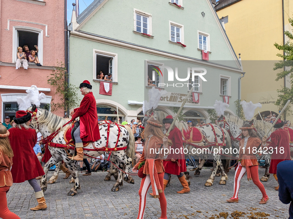 Over 2,000 participants recreate the medieval wedding of Hedwig Jagiellon and George of Bavaria. On July 16, 2023, in Landshut, Bavaria, Ger...