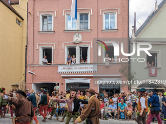 Over 2,000 participants recreate the medieval wedding of Hedwig Jagiellon and George of Bavaria. On July 16, 2023, in Landshut, Bavaria, Ger...