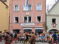 Over 2,000 participants recreate the medieval wedding of Hedwig Jagiellon and George of Bavaria. On July 16, 2023, in Landshut, Bavaria, Ger...