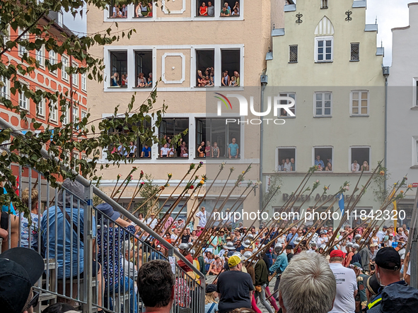 Over 2,000 participants recreate the medieval wedding of Hedwig Jagiellon and George of Bavaria. On July 16, 2023, in Landshut, Bavaria, Ger...