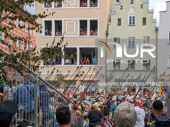 Over 2,000 participants recreate the medieval wedding of Hedwig Jagiellon and George of Bavaria. On July 16, 2023, in Landshut, Bavaria, Ger...