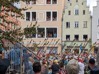 Over 2,000 participants recreate the medieval wedding of Hedwig Jagiellon and George of Bavaria. On July 16, 2023, in Landshut, Bavaria, Ger...