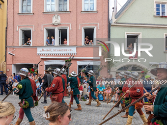 Over 2,000 participants recreate the medieval wedding of Hedwig Jagiellon and George of Bavaria. On July 16, 2023, in Landshut, Bavaria, Ger...