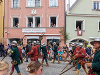 Over 2,000 participants recreate the medieval wedding of Hedwig Jagiellon and George of Bavaria. On July 16, 2023, in Landshut, Bavaria, Ger...