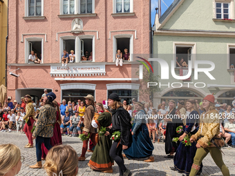 Over 2,000 participants recreate the medieval wedding of Hedwig Jagiellon and George of Bavaria. On July 16, 2023, in Landshut, Bavaria, Ger...